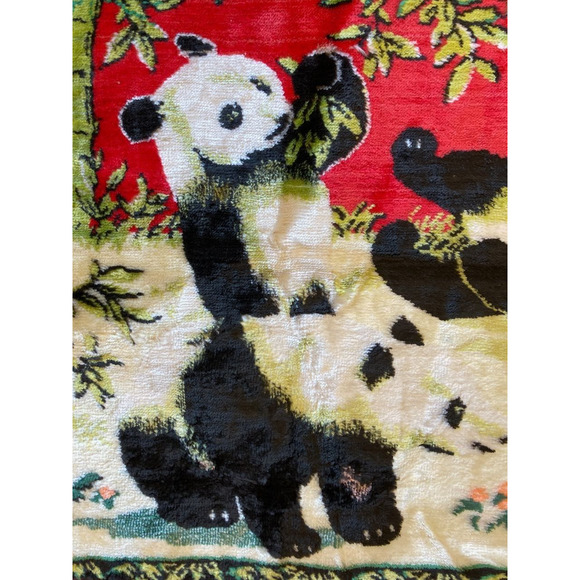 Panda Bear Velvet Wall Hanging Rug Tapestry Red Fringe 38"x21" - Picture 1 of 6